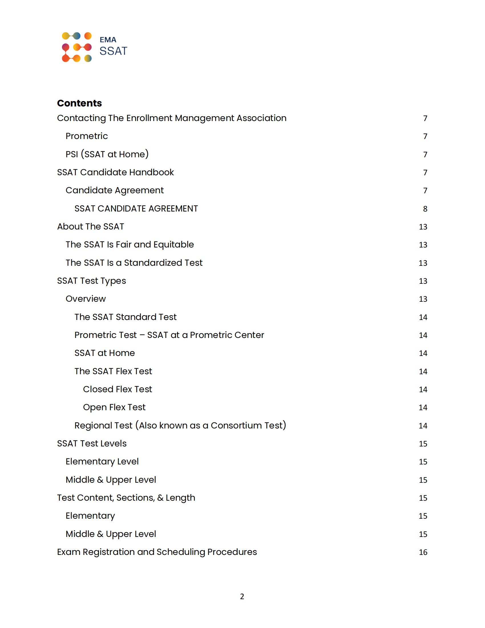 SSAT candidate handbook page